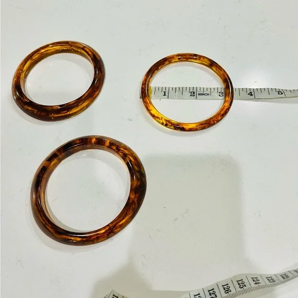 Vintage Tortoiseshell Lucite Bangle Trio | Bold Marbled Stacking Set | 1990s - Picture 12 of 16